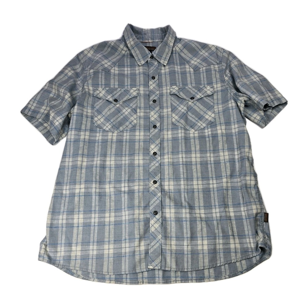 Patagonia Blue and White Plaid Short Sleeve Button-Down Shirt